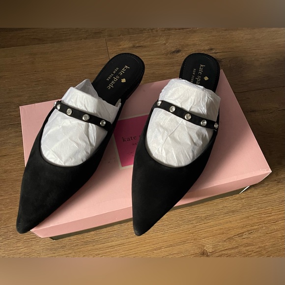 KATE SPADE-NWT/Box Black Suede & Rhinestone Mary Janes - Picture 1 of 15